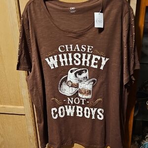 Cato Brown Tee with Western Graphic